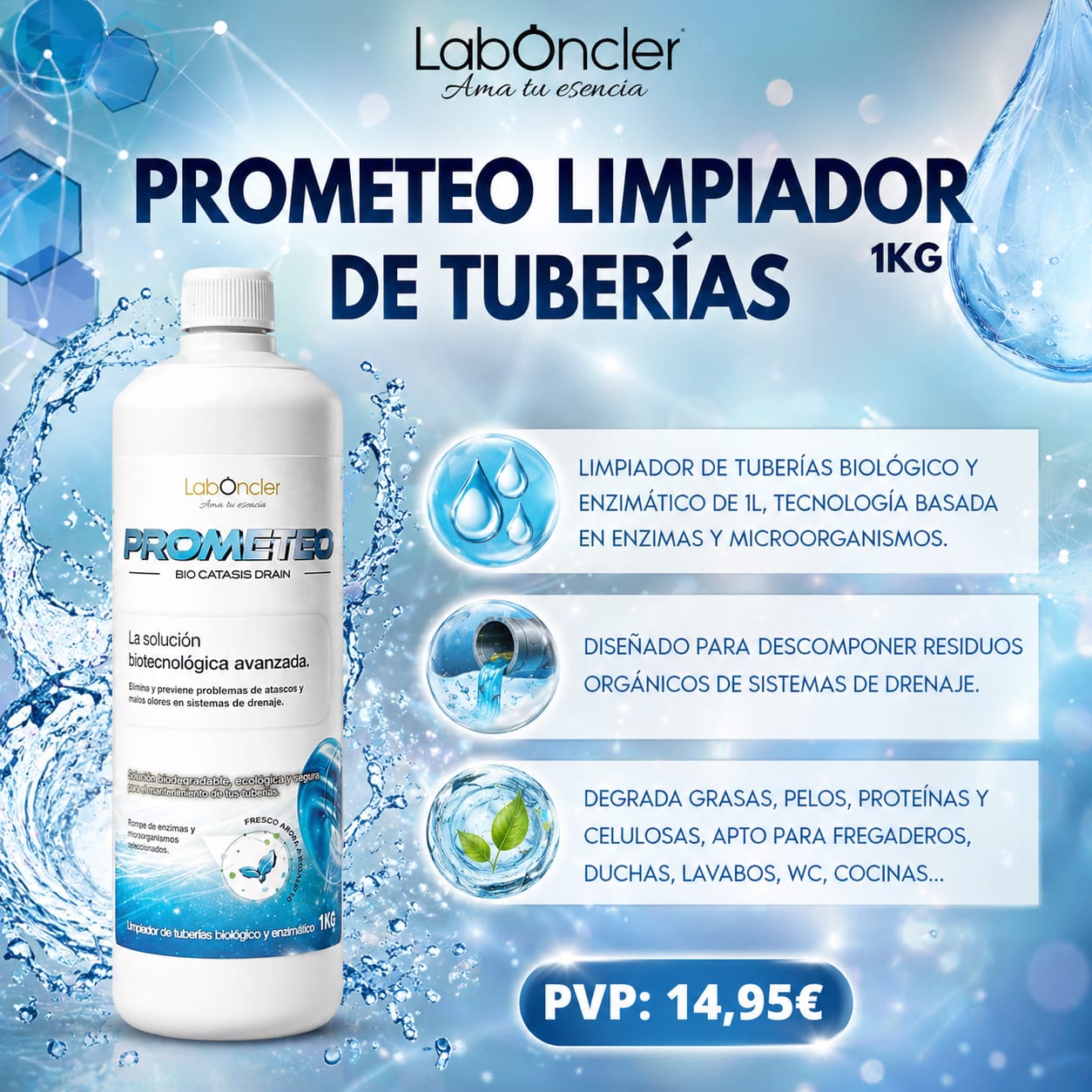 PROMETEO Bio Cátasis Drain - Limpiador biológico y enzimático de tuberías