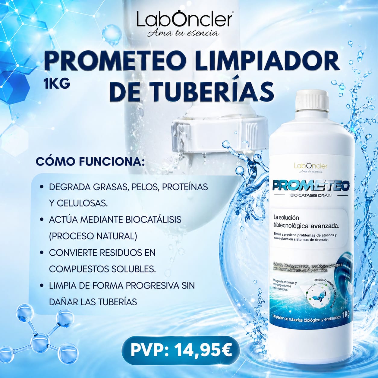 PROMETEO Bio Cátasis Drain - Limpiador biológico y enzimático de tuberías