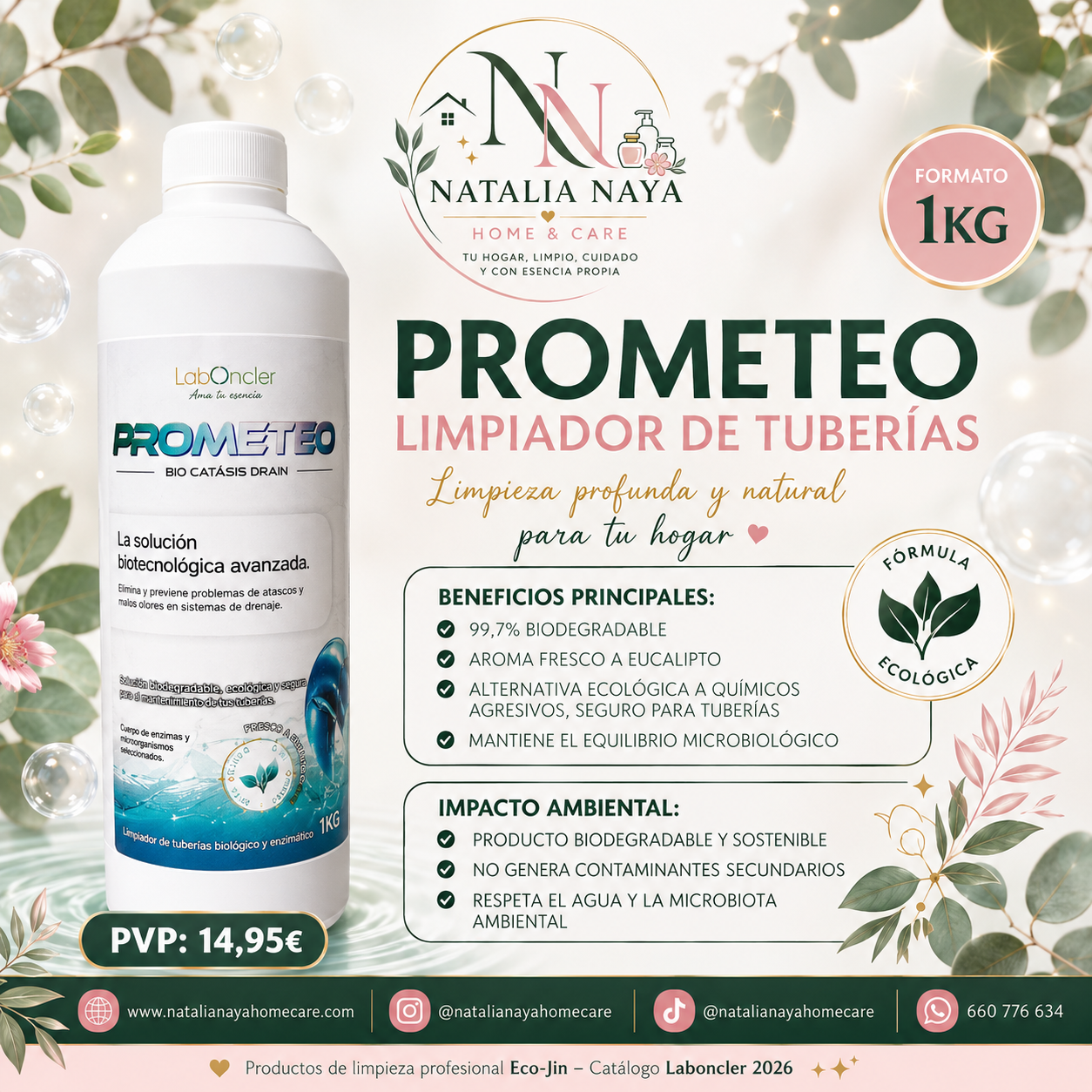 PROMETEO Bio Cátasis Drain - Limpiador biológico y enzimático de tuberías