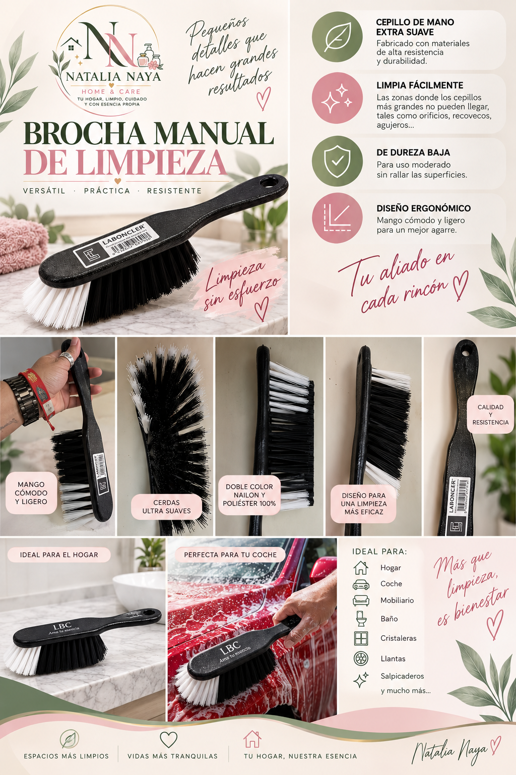 Brocha Manual de Limpieza Laboncler Cepillo Multiusos Suave y Resistente