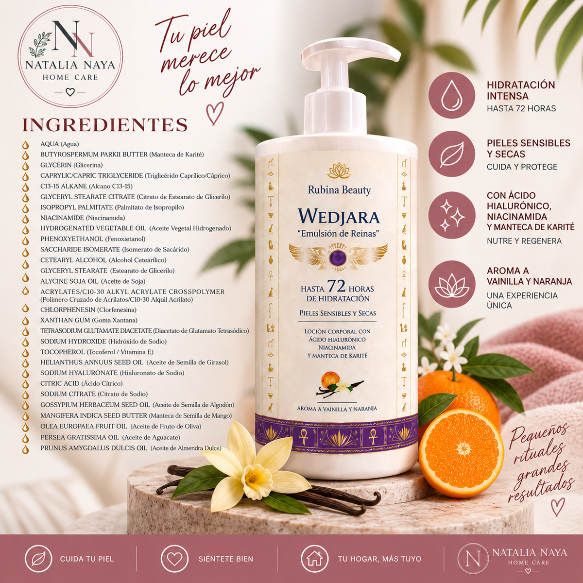 WEDJARA Emulsión de Reinas – Loción Corporal Hidratante con Ácido Hialurónico y Niacinamida
