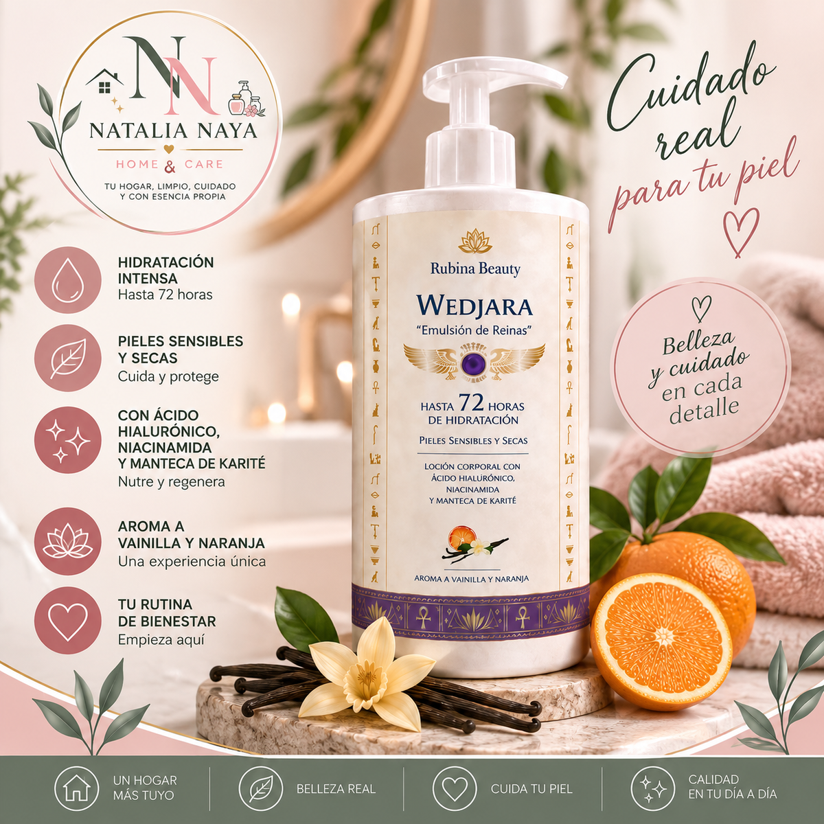 WEDJARA Emulsión de Reinas – Loción Corporal Hidratante con Ácido Hialurónico y Niacinamida