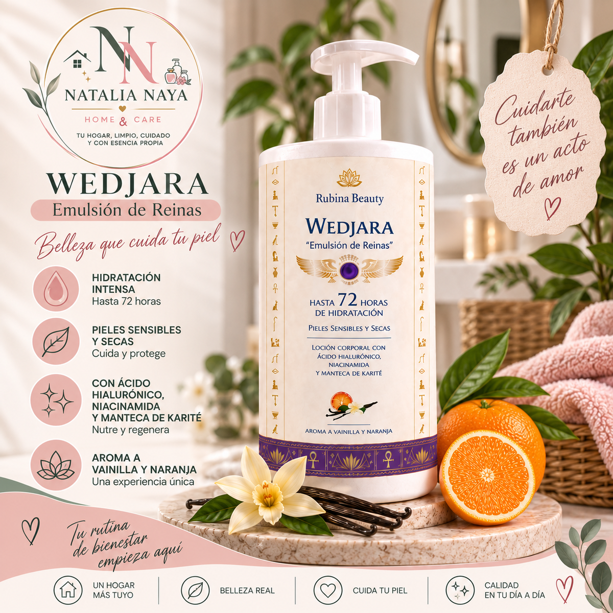 WEDJARA Emulsión de Reinas – Loción Corporal Hidratante con Ácido Hialurónico y Niacinamida