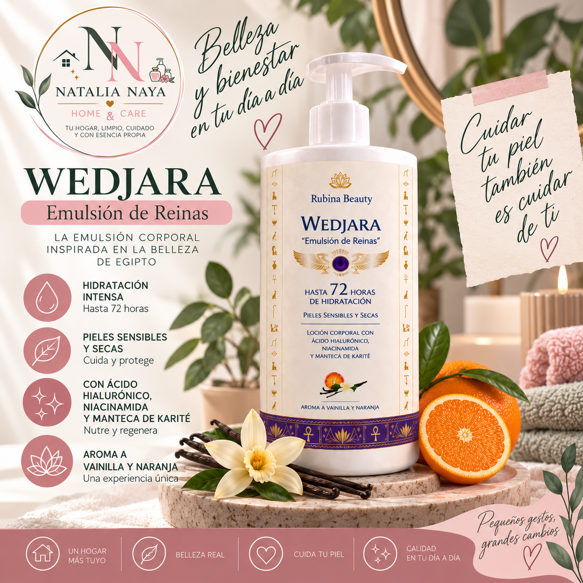 WEDJARA Emulsión de Reinas – Loción Corporal Hidratante con Ácido Hialurónico y Niacinamida