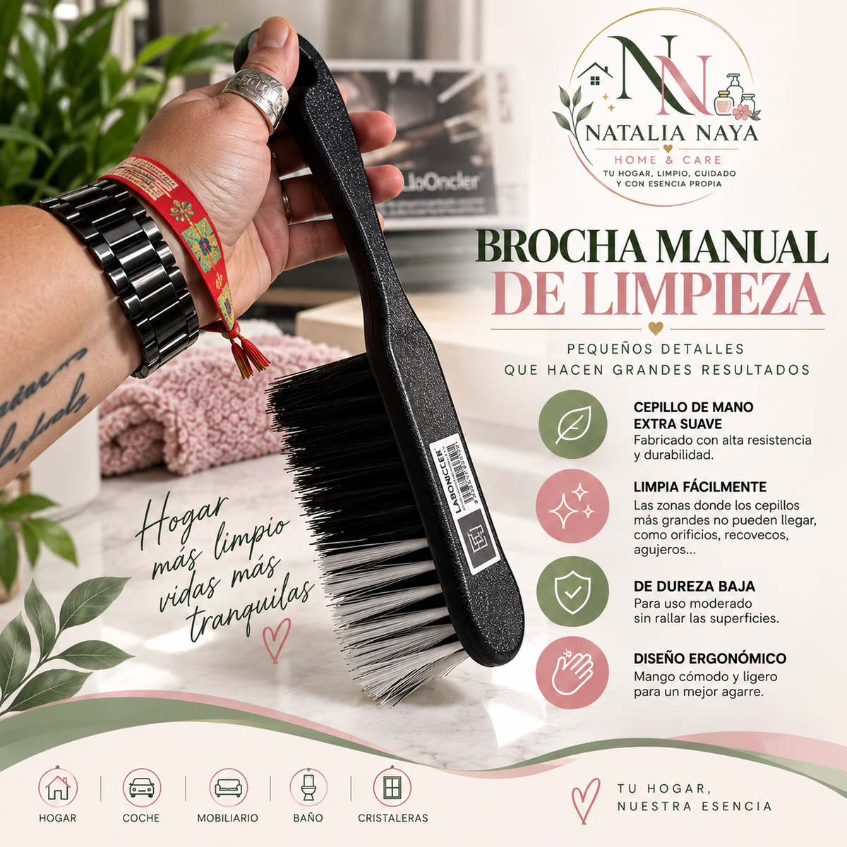 Brocha Manual de Limpieza Laboncler Cepillo Multiusos Suave y Resistente