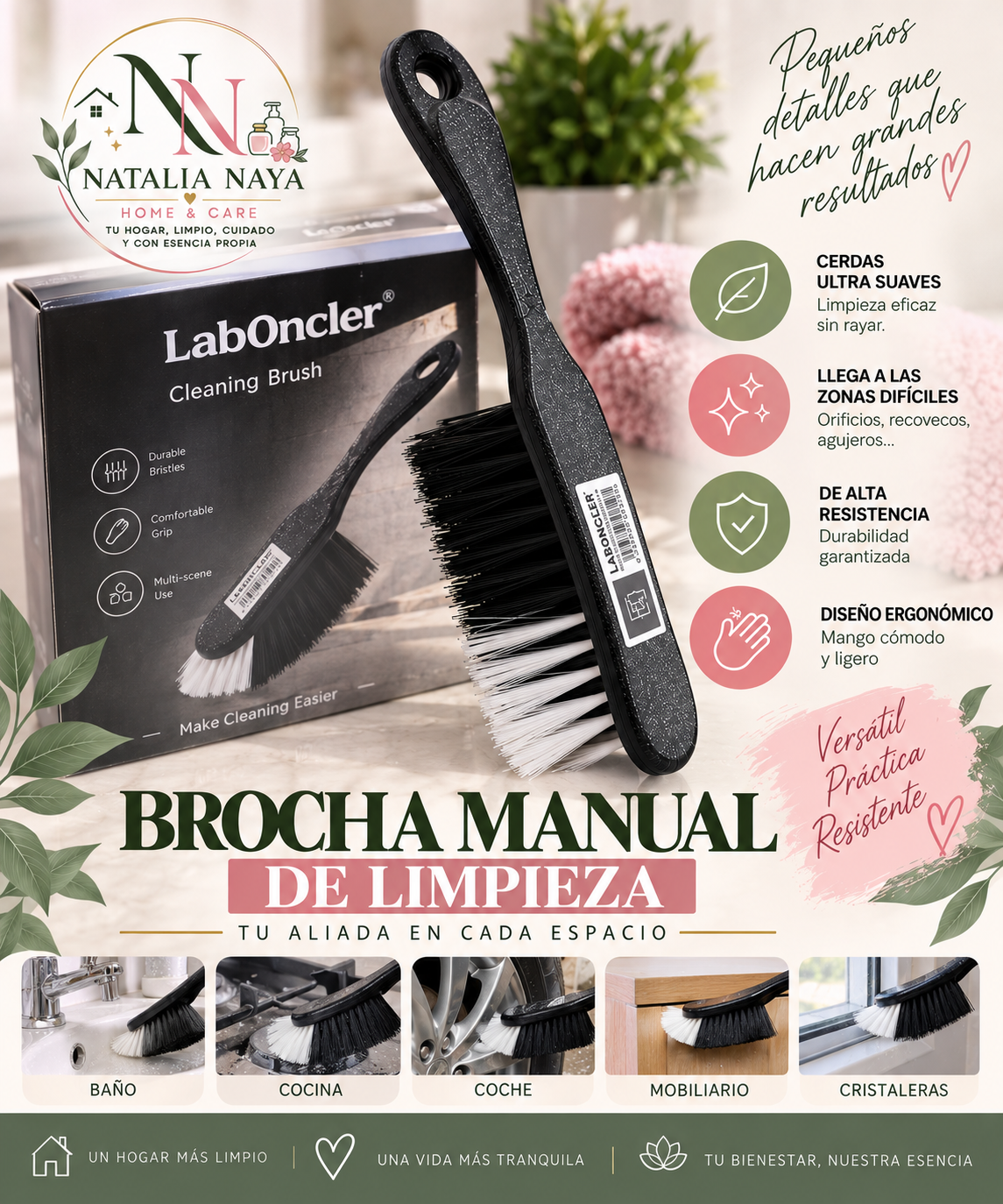 Brocha Manual de Limpieza Laboncler Cepillo Multiusos Suave y Resistente